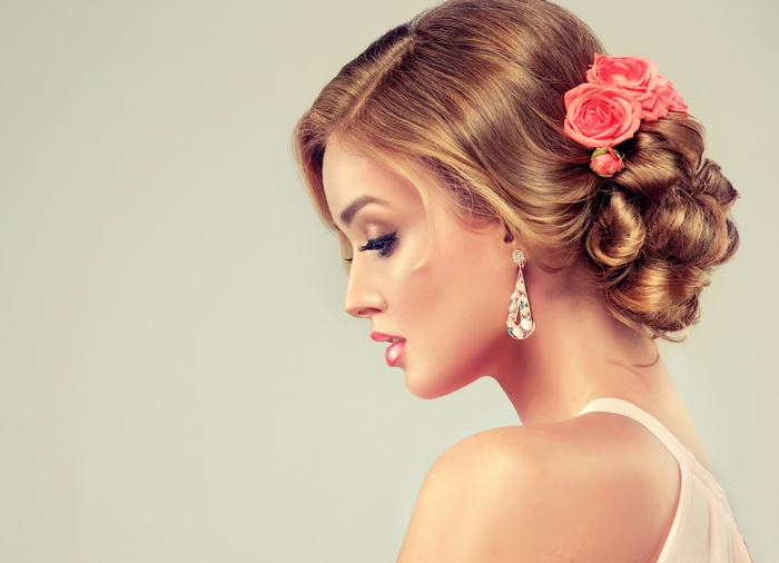 Elegant Model with Makeup and Roses
