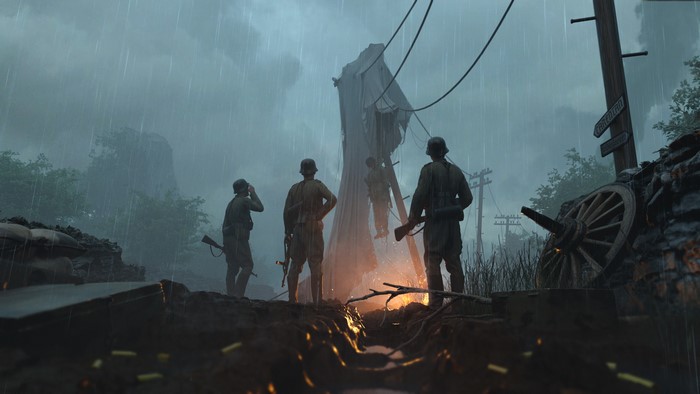 World War II soldiers in rain
