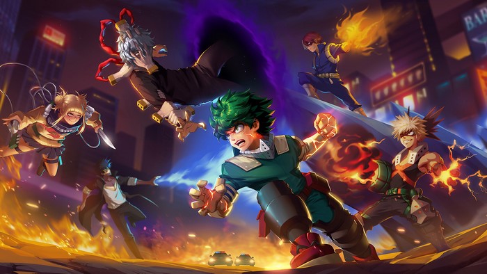 My Hero Academia: Izuku Midoriya, Shigaraki, and others in battle