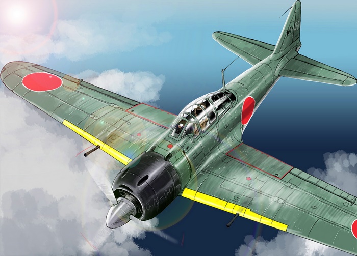 Mitsubishi A6M Zero warplane in flight