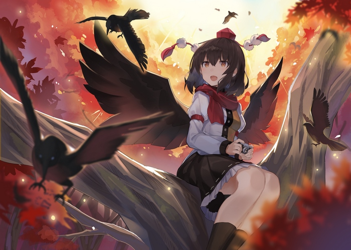 Aya Shameimaru from Touhou Project with crows