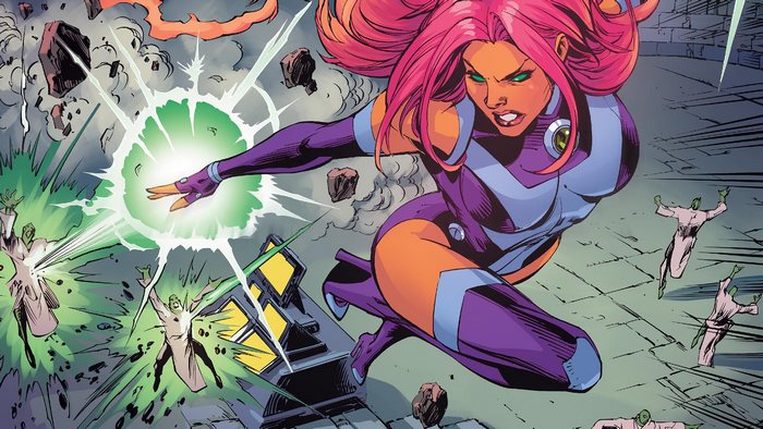 Starfire from DC Comics fighting aliens