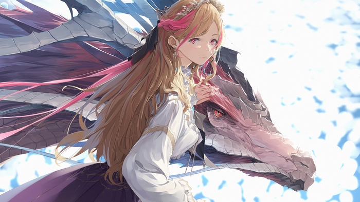 Girl with Blonde Hair and Dragon
