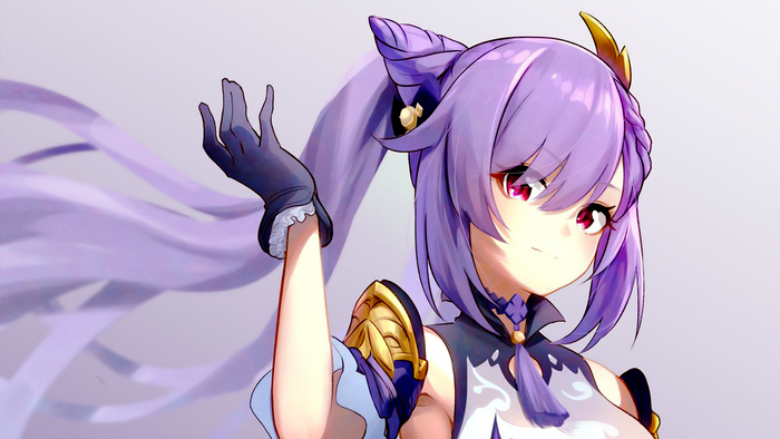 Keqing from Genshin Impact with purple hair and eyes