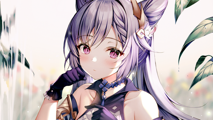 Keqing from Genshin Impact with purple hair and eyes