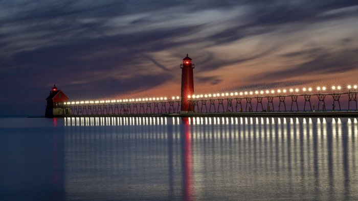 South Haven Lighthouse Pier at Dusk