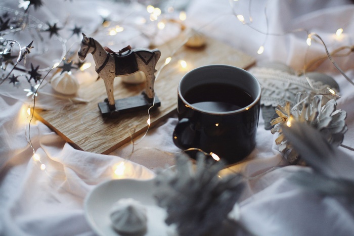 Cup of coffee with Christmas decorations