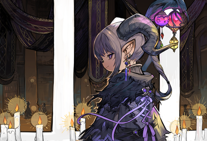 Character with horns and pointed ears from Final Fantasy XIV