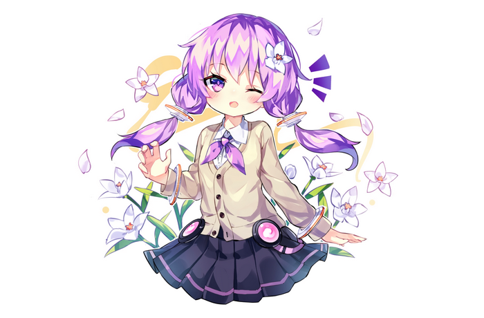 Yuzuki Yukari from Vocaloid in a school uniform with flowers