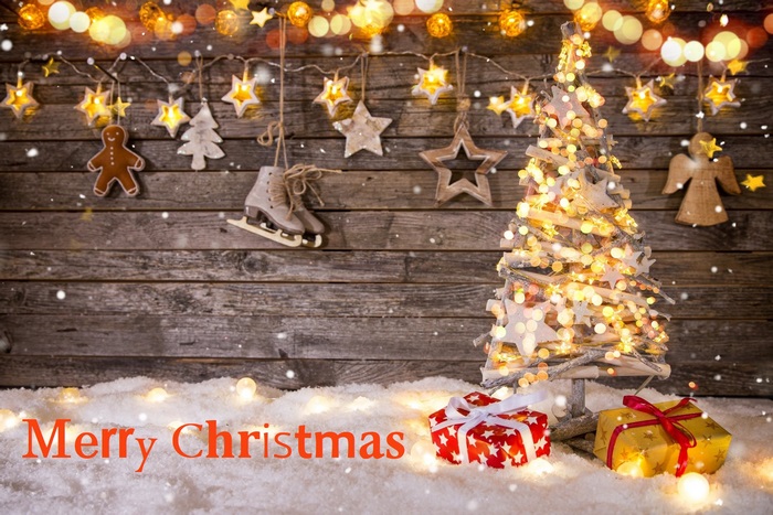 Merry Christmas Tree with Festive Lights and Gifts