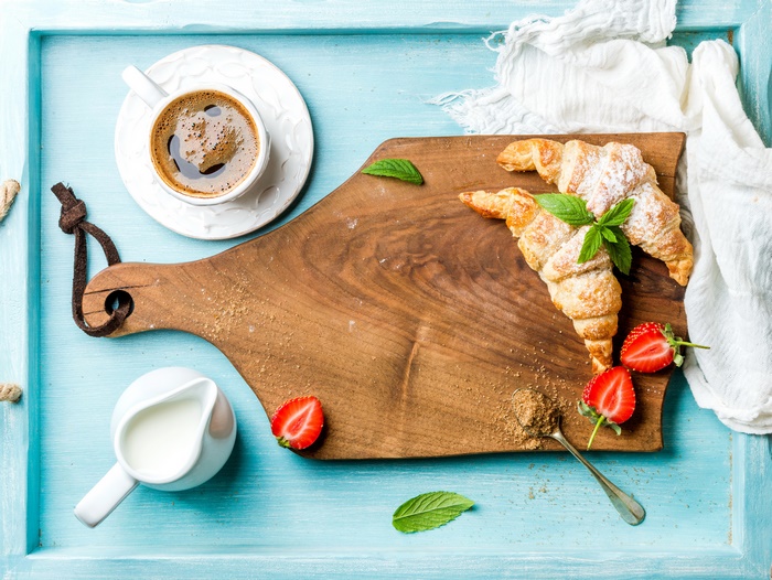 Breakfast with Coffee and Croissants
