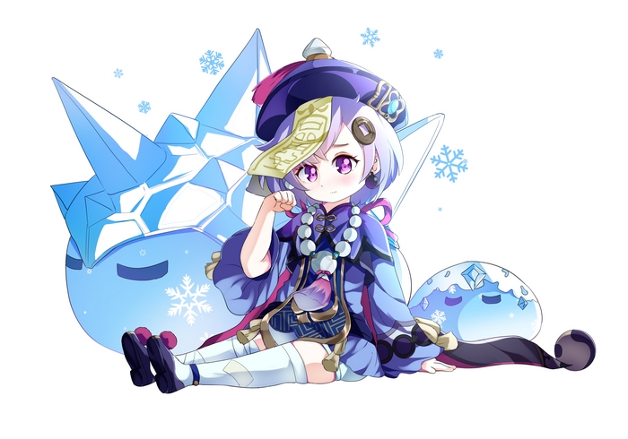 Qiqi from Genshin Impact with Cryo Slimes