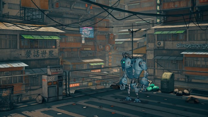 Robot in a futuristic Asian city