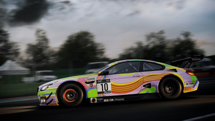 BMW M4 GT3 race car with psychedelic livery in Assetto Corsa Competizione 4K