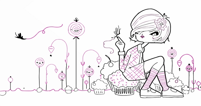 Girl with flower in hair and cupcakes 4K