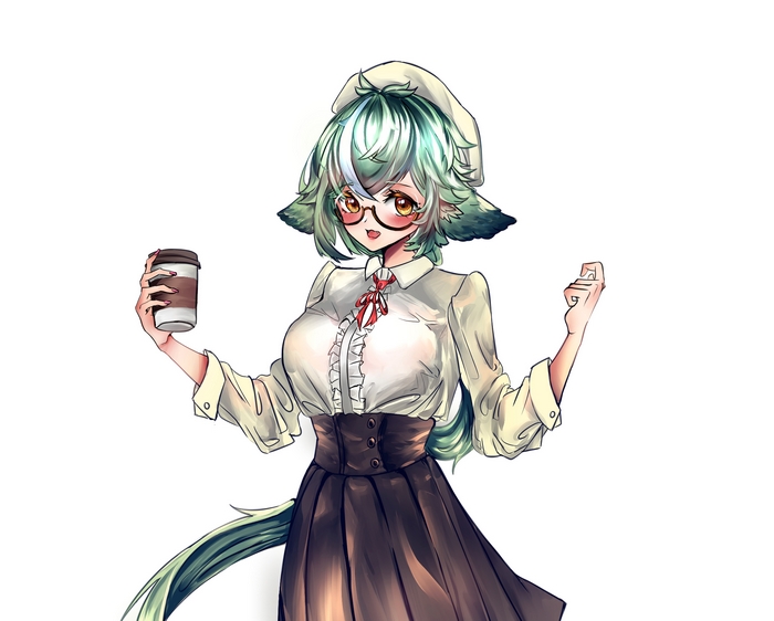 Sucrose from Genshin Impact holding a coffee cup