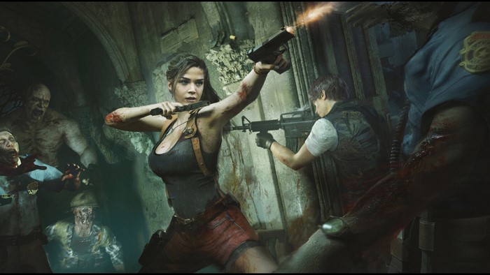 Jill Valentine and Leon S. Kennedy fighting zombies in Resident Evil