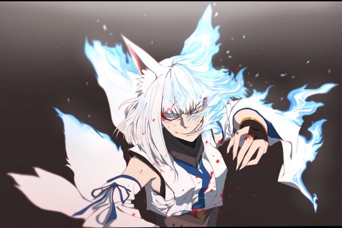 Kaga from Azur Lane with fox ears and tails