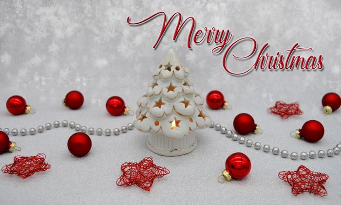 Merry Christmas with Ornaments and Tree