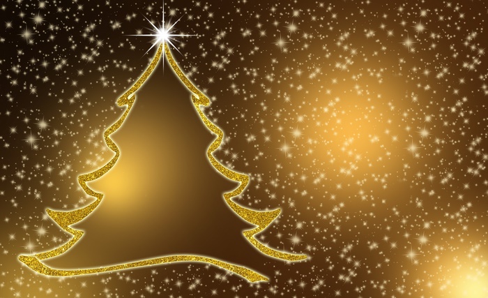 Christmas Tree with Golden Glitter and Stars 4K