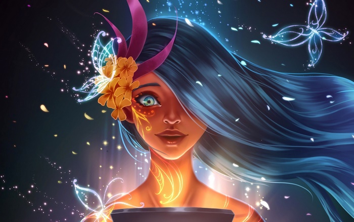 Fantasy Woman with Blue Hair and Aqua Eyes