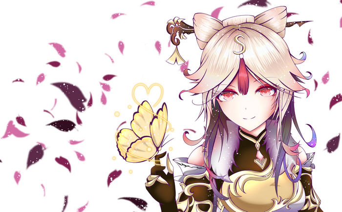 Ningguang from Genshin Impact with a butterfly