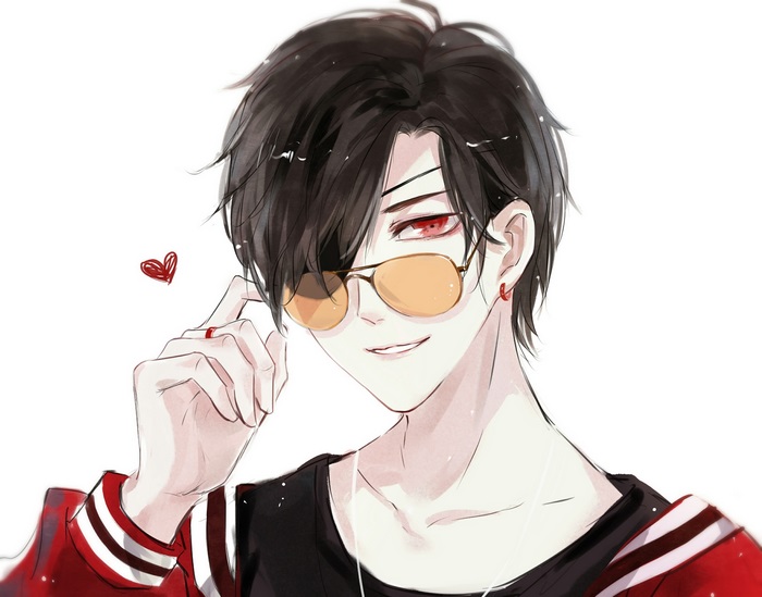 Anime boy with sunglasses and red eyes