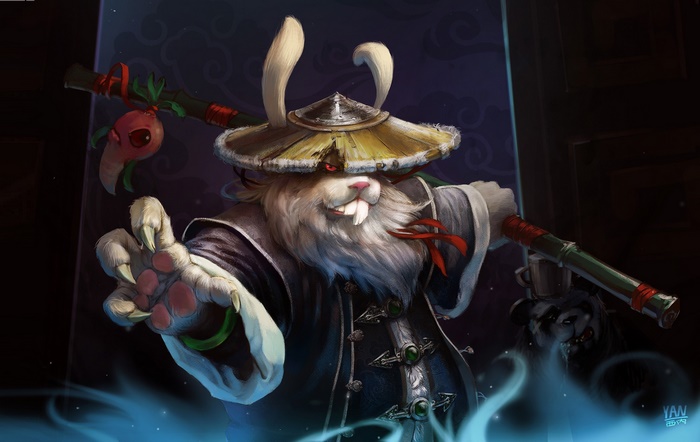 Anthropomorphic rabbit warrior with a staff