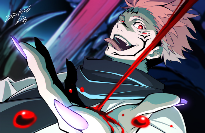 Sukuna from Jujutsu Kaisen with blood