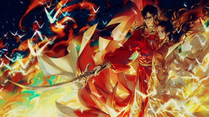 Heaven Official's Blessing Xie Lian and Hua Cheng with sword