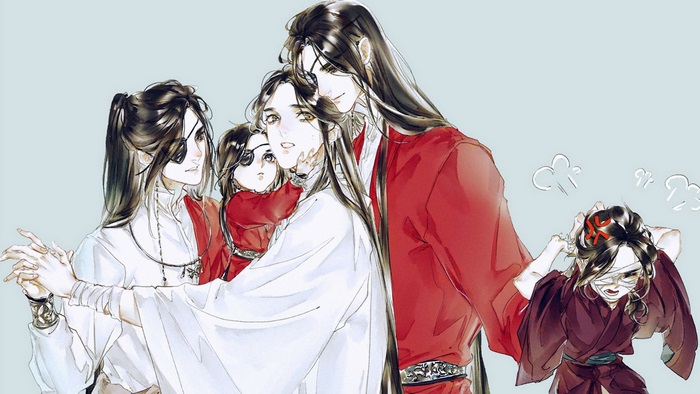 Tian Guan Ci Fu characters with children