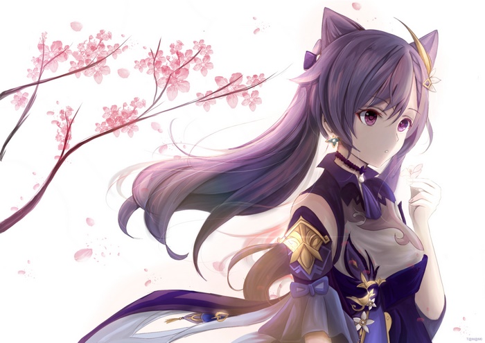 Keqing from Genshin Impact with Cherry Blossoms