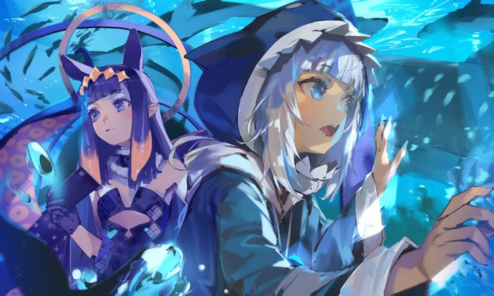 Gawr Gura and Ninomae Inanis Artistic Illustration