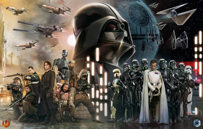 Star Wars Rogue One characters and Darth Vader
