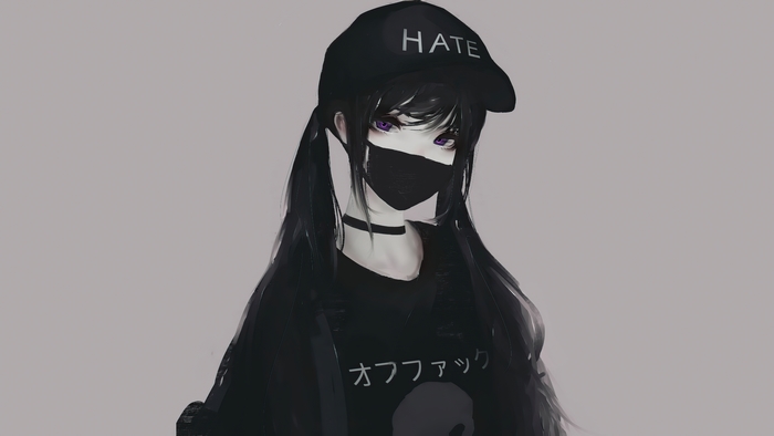 Anime girl with black hair and mask