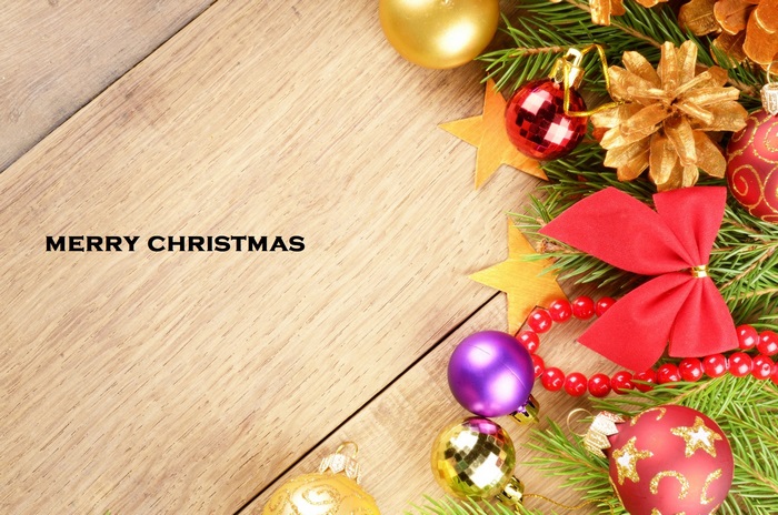 Merry Christmas text with ornaments