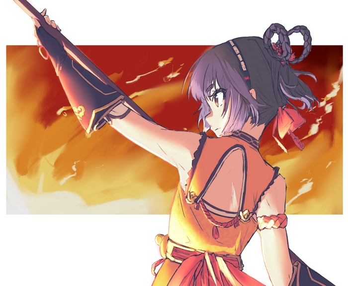 Xiangling from Genshin Impact with a spear