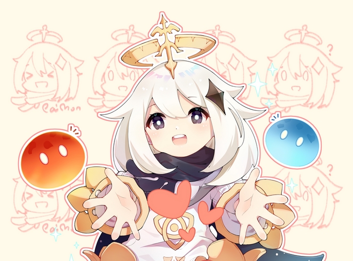 Paimon from Genshin Impact with Slimes