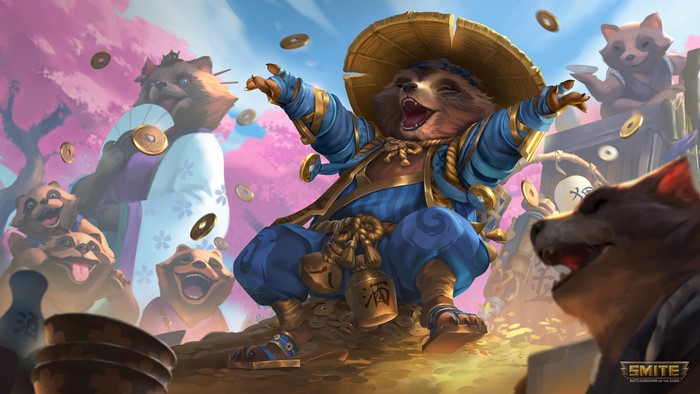 Danzaburou from Smite with Tanuki friends