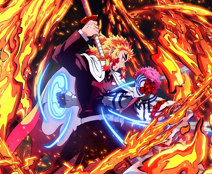 Kyojuro Rengoku vs Akaza from Demon Slayer 4K