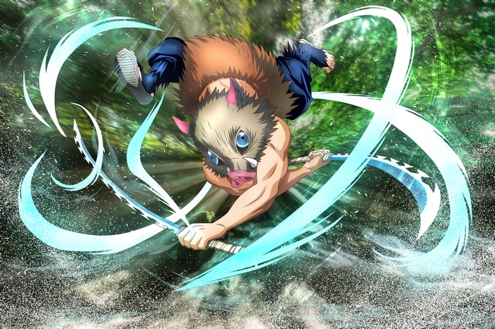 Inosuke Hashibira from Demon Slayer in battle