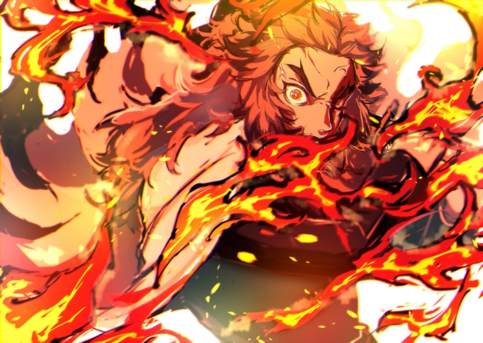 Kyojuro Rengoku in Fiery Action Pose