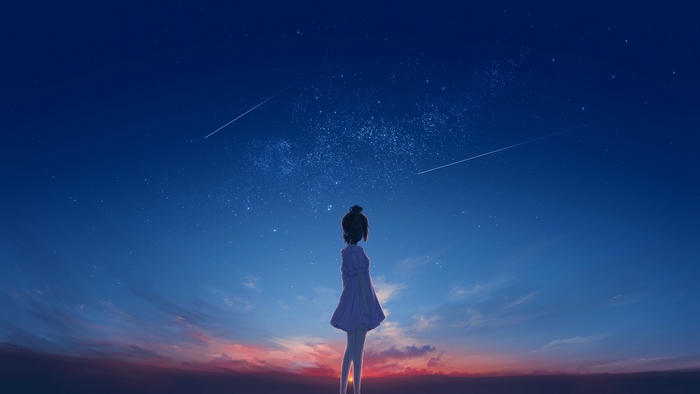 Girl watching shooting stars at sunset