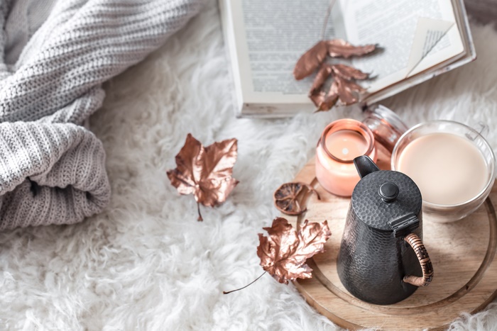 Still Life with Book, Coffee, Candle, and Leaves 4K