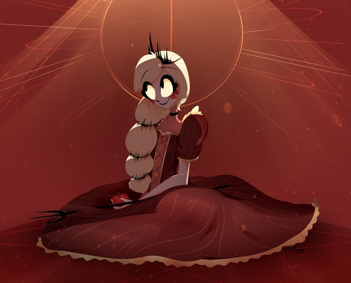 Charlie Morningstar from Hazbin Hotel in an elegant dress