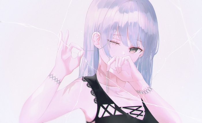 Girl with white hair playing with string