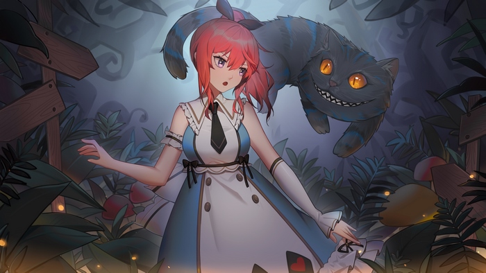 Alice from Alice in Wonderland with Cheshire Cat