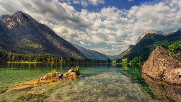 Lake with Mountains and Clouds 4K