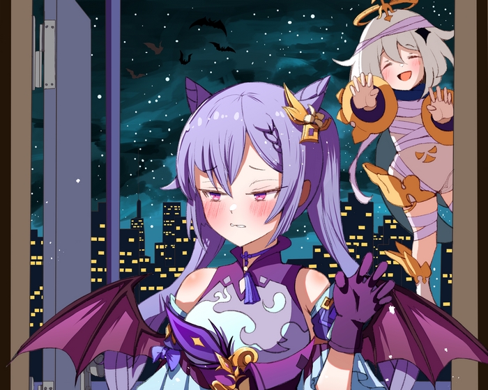 Keqing and Paimon from Genshin Impact Halloween