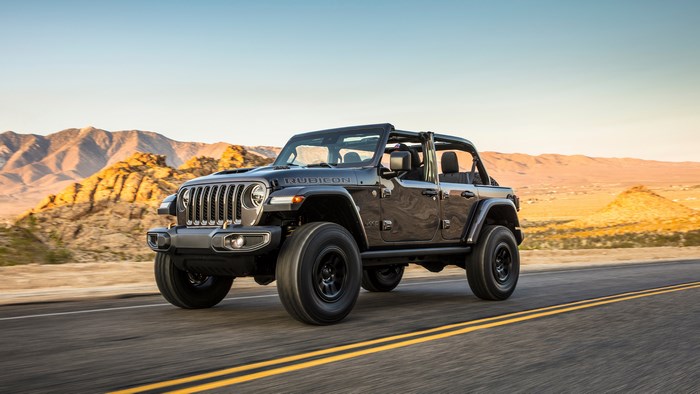 Jeep Wrangler Rubicon 392 driving on a desert road